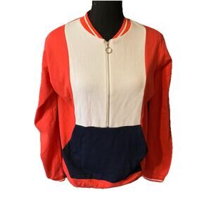 Venus Womens Retro Style Red White Blue Colorblock Half Zip Pullover LARGE